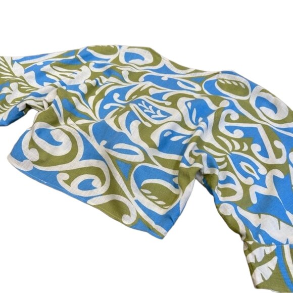 ZARA Linen Blend Crop Top Boho Print Knot Front Blouse Multicolor sky blue XS - Picture 7 of 11